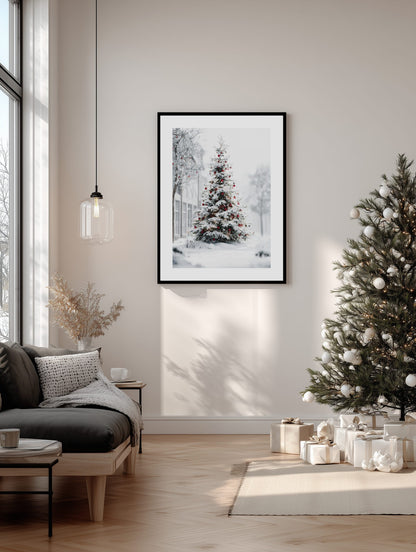 Snowy Town Christmas Tree Poster