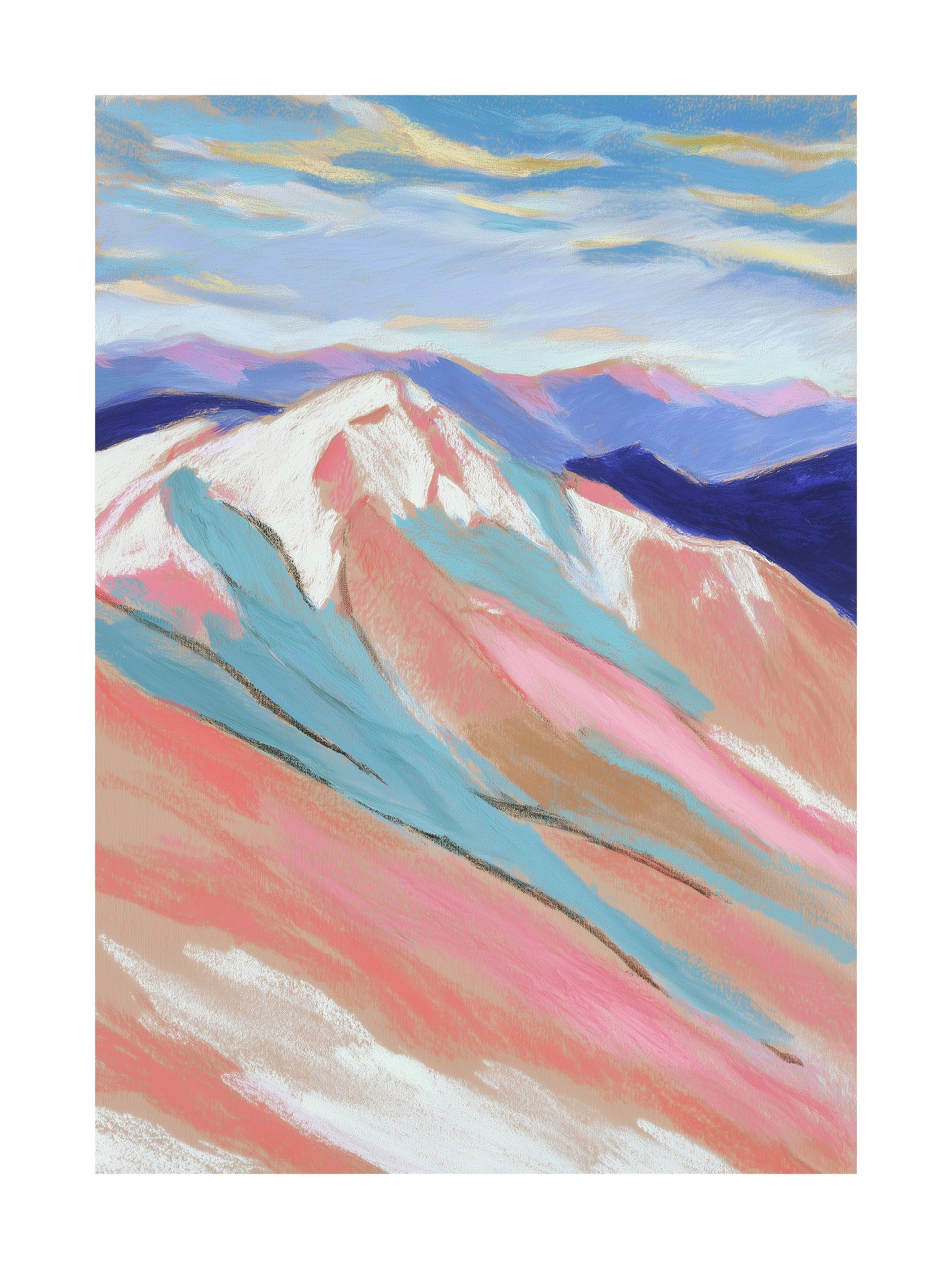 Pastel mountain ridge with warm sunset colors