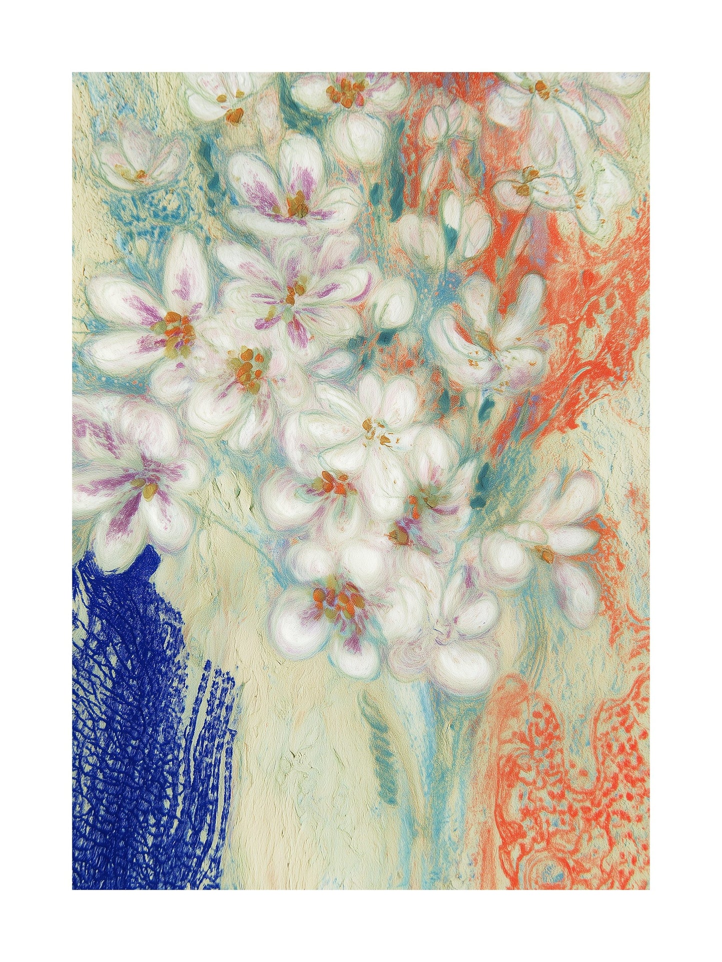 Elegant white blossoms on pastel textured background