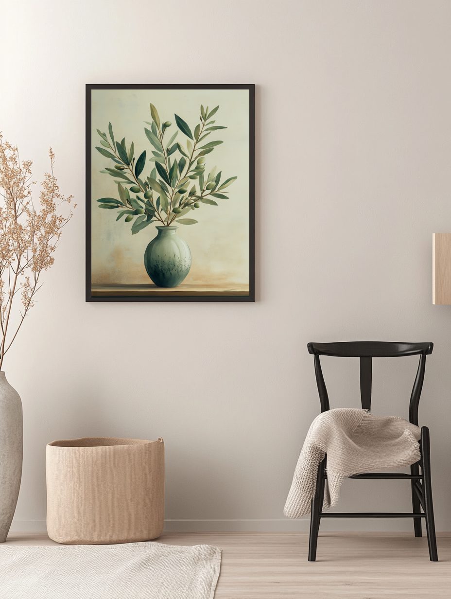 Olive Branches in Vase Poster