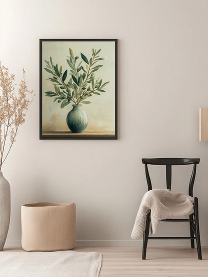 Olive Branches in Vase Poster