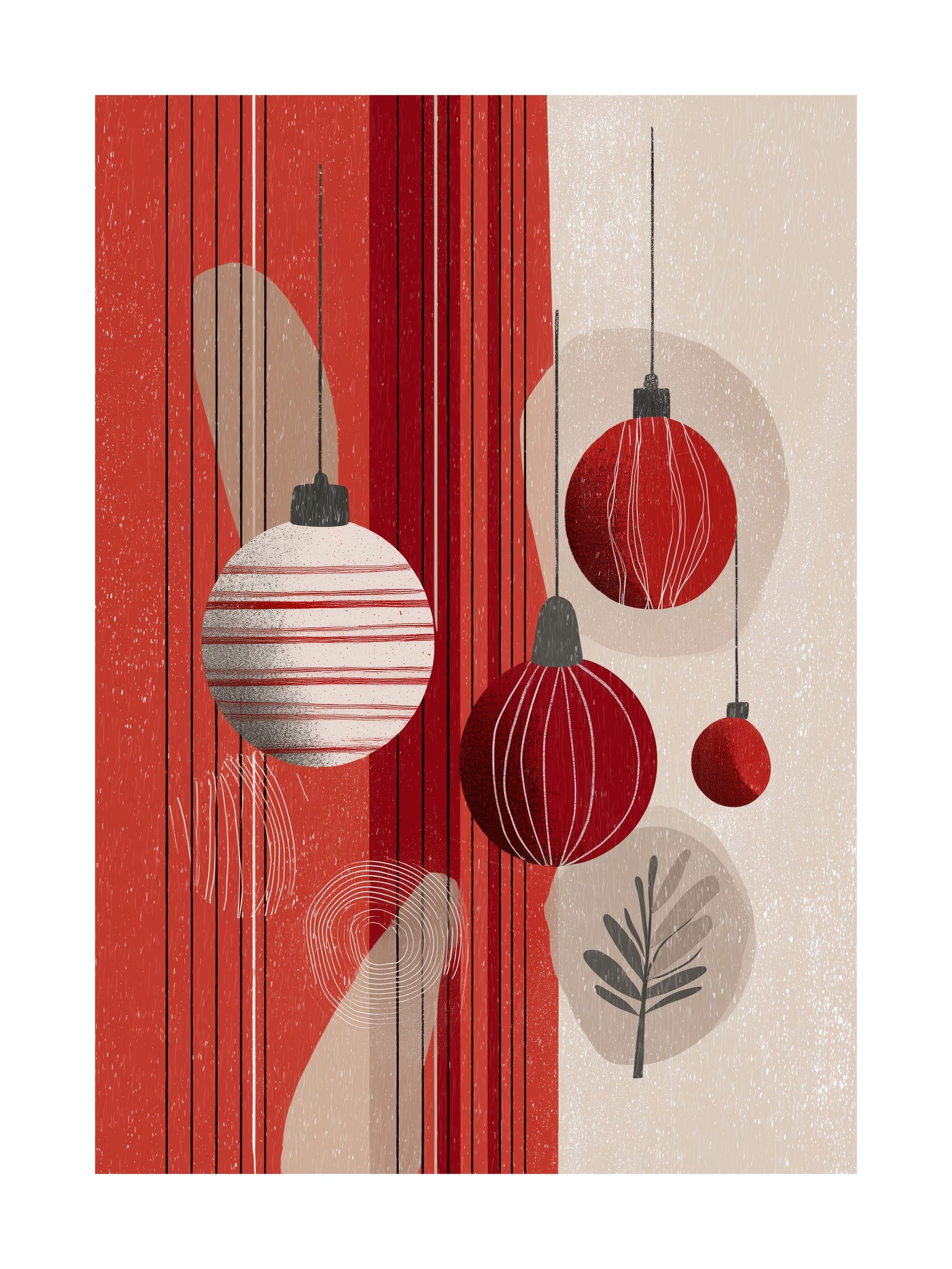 Abstract Christmas ornaments in red and beige minimalist poster