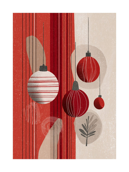 Abstract Christmas ornaments in red and beige minimalist poster