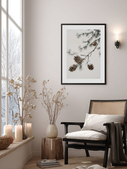 Snowy Pinecones Branch Poster