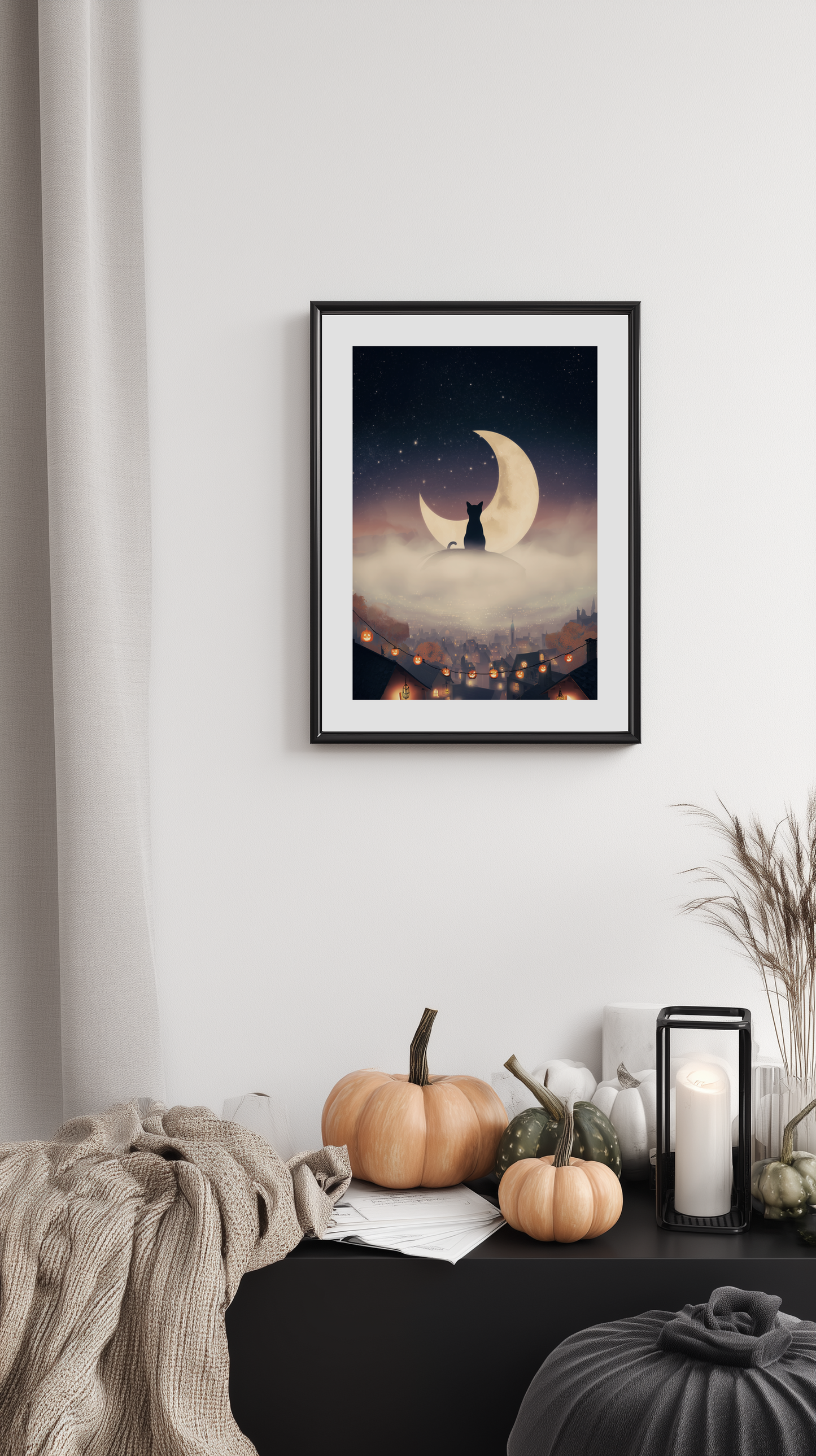 Black Cat and Crescent Moon Poster