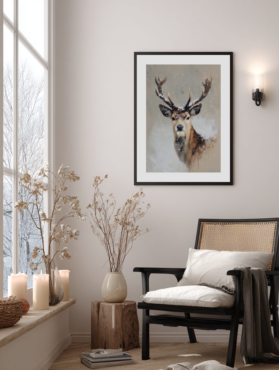 Snowy Deer Portrait Poster