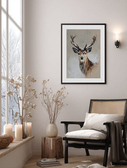 Snowy Deer Portrait Poster