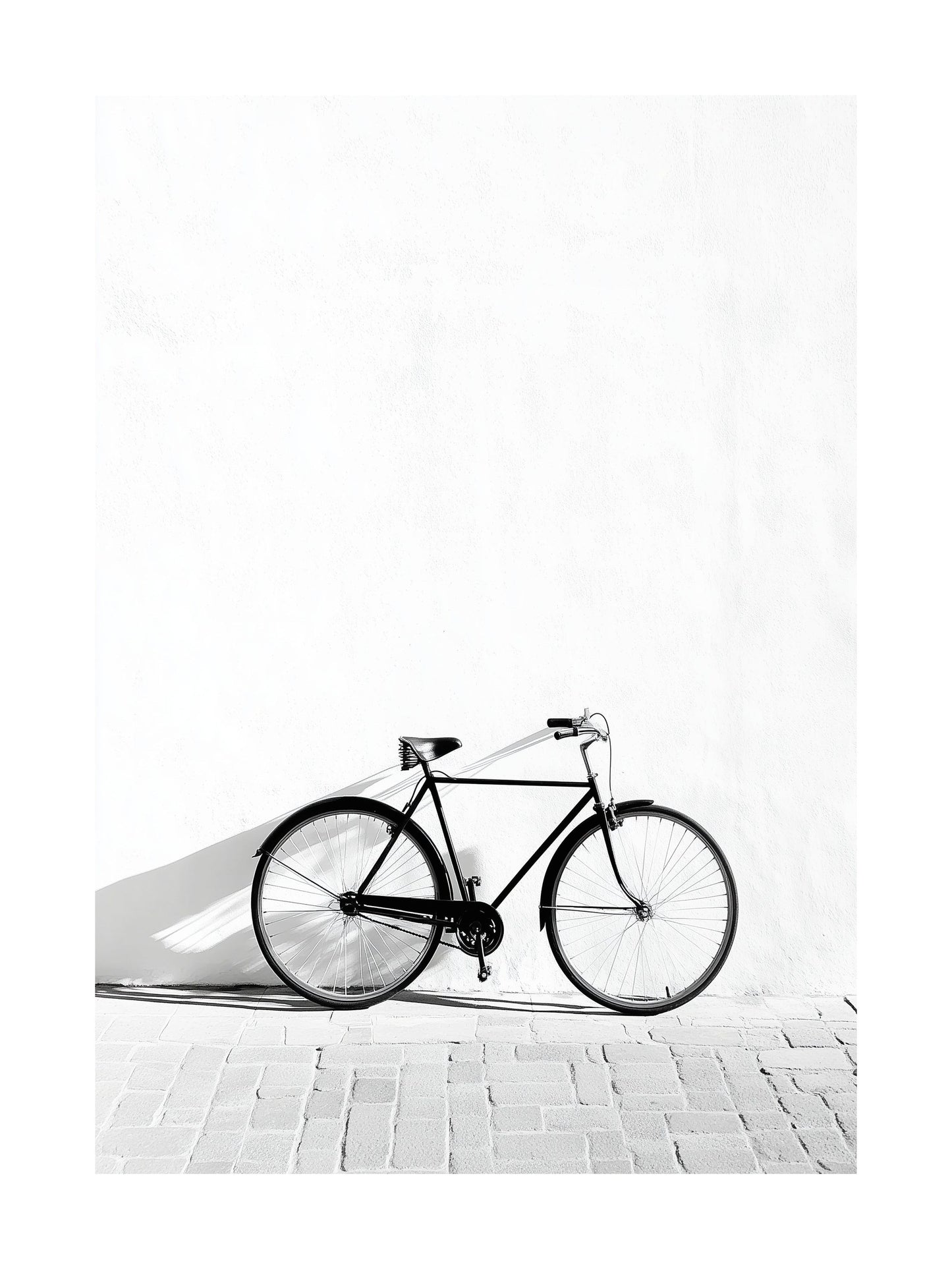 Retro bicycle leaning on a white wall - minimalist bicycle poster