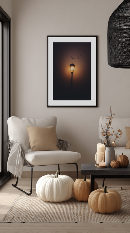 Haunted Streetlamp and Bats Poster