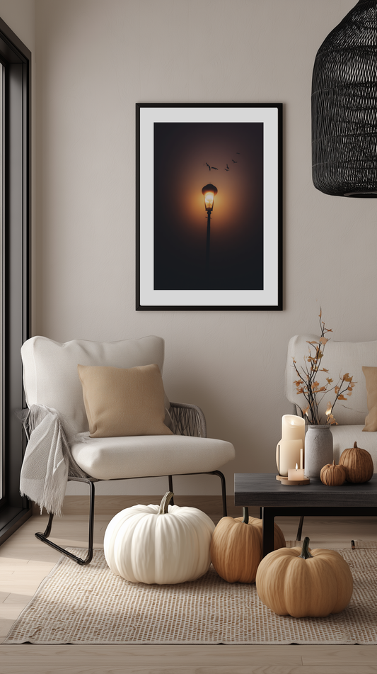Haunted Streetlamp and Bats Poster