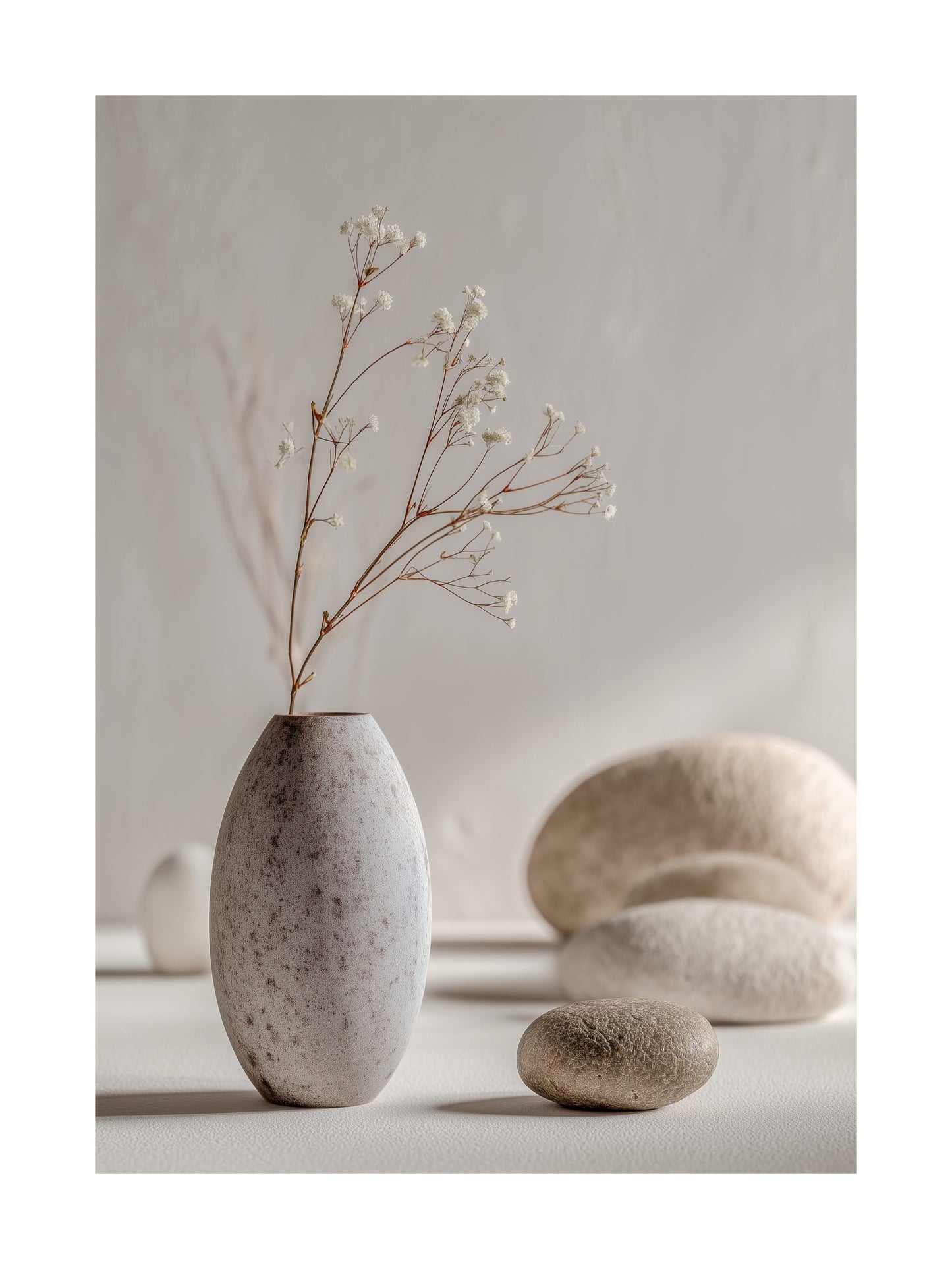 Botanical poster with dried flowers in ceramic vase