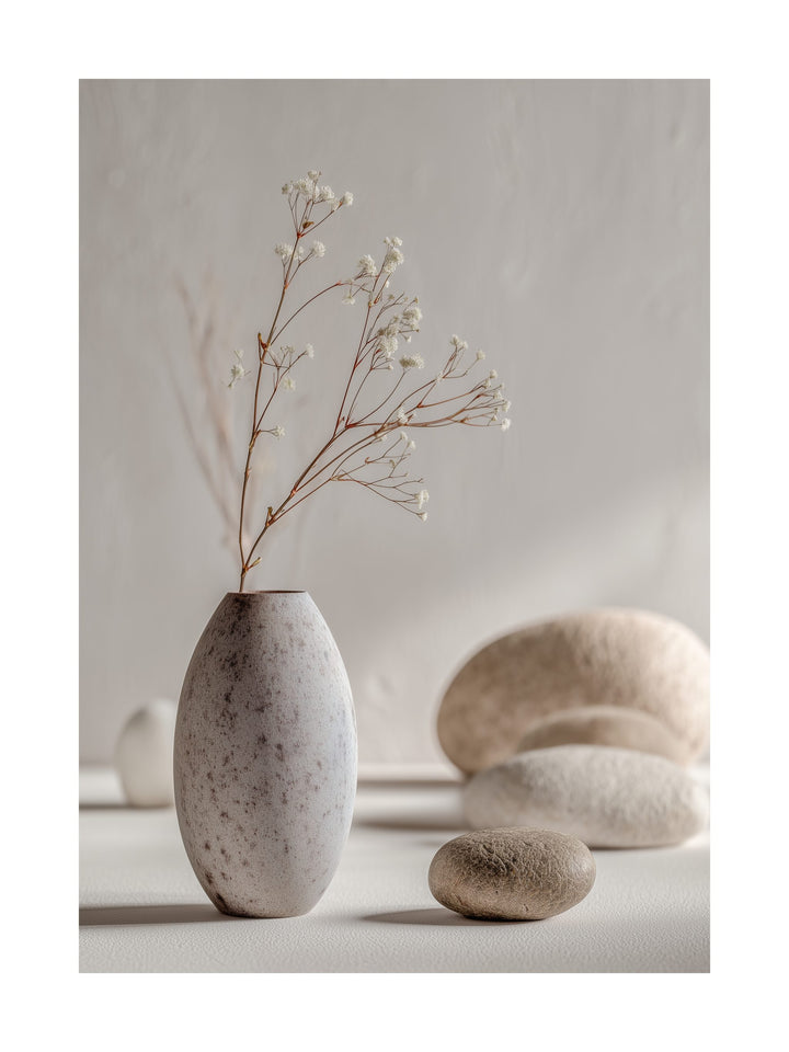 Botanical poster with dried flowers in ceramic vase