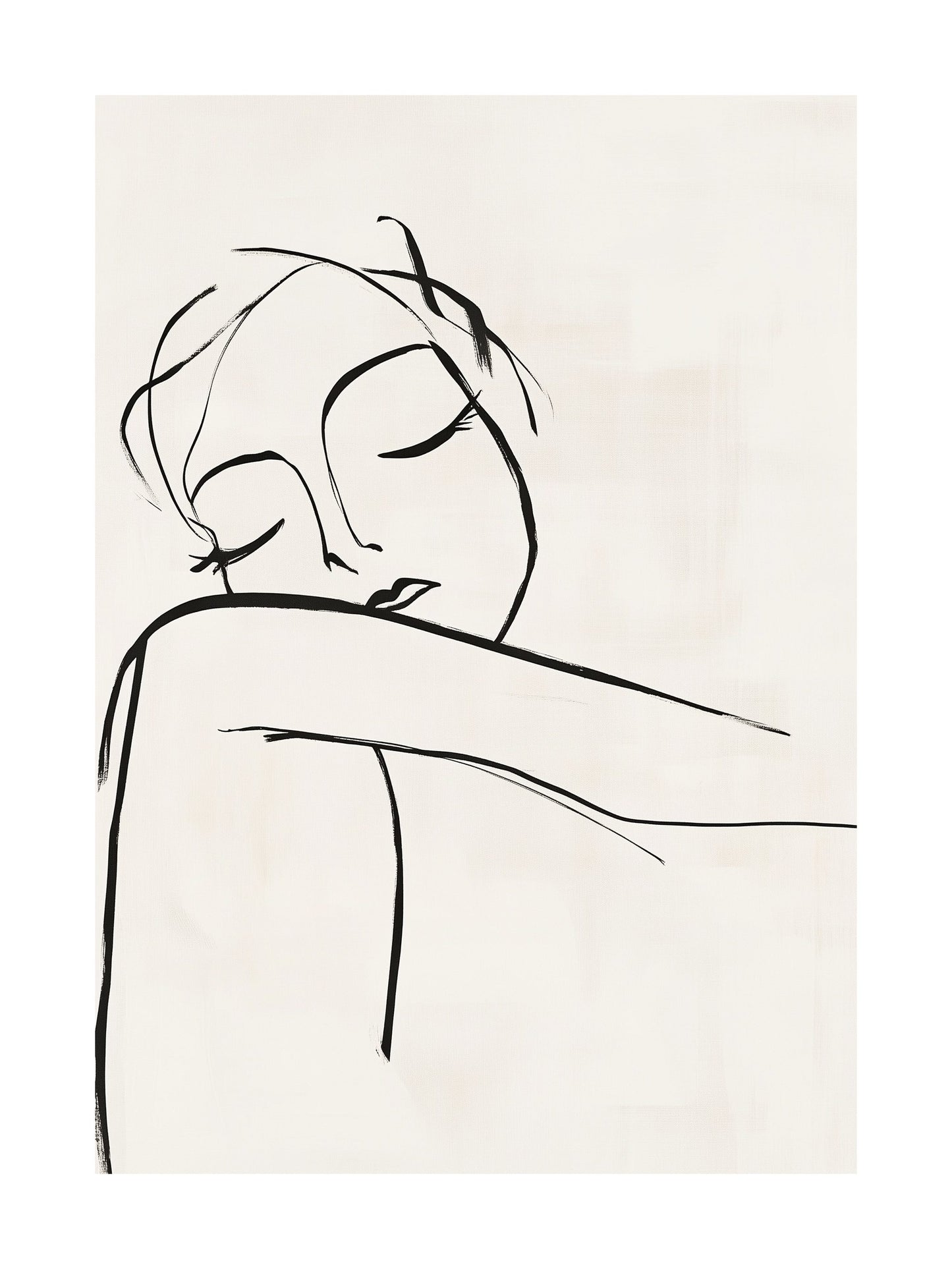 Line drawing of a resting woman - peaceful minimalist poster for home wall art