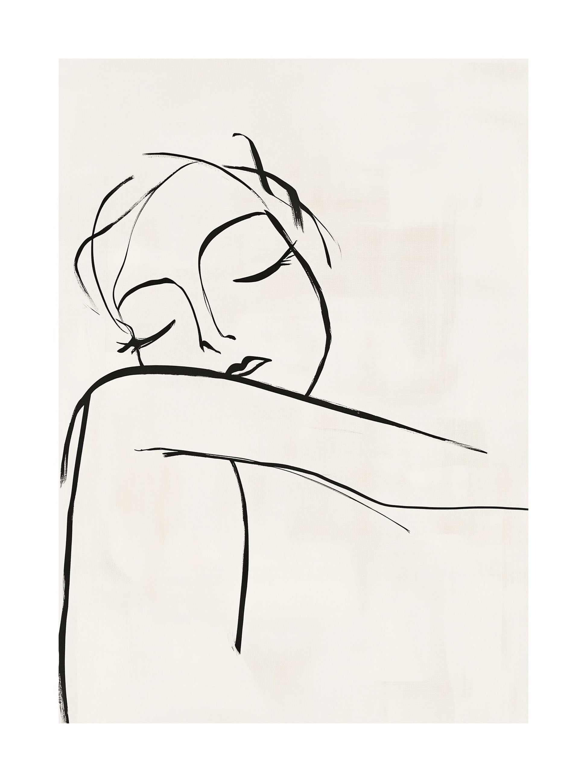 Line drawing of a resting woman - peaceful minimalist poster for home wall art