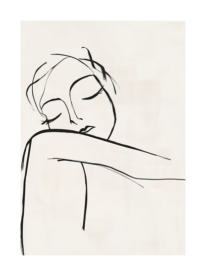 Line drawing of a resting woman - peaceful minimalist poster for home wall art