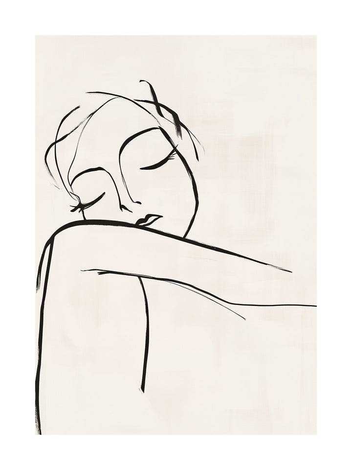 Line drawing of a resting woman - peaceful minimalist poster for home wall art
