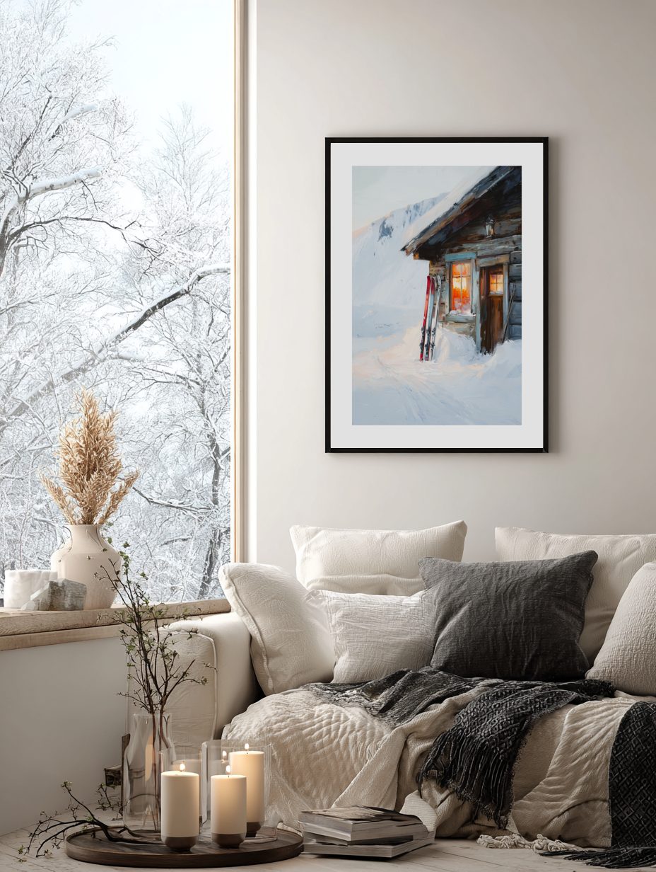 Ski Cabin Sunset Poster