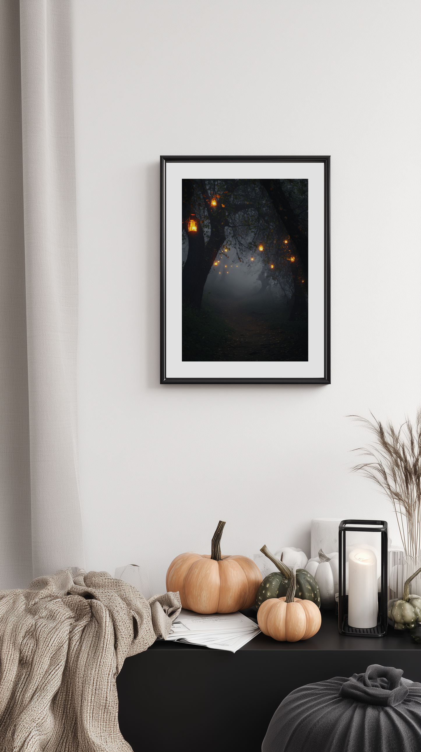 Lantern Path in Haunted Forest Poster