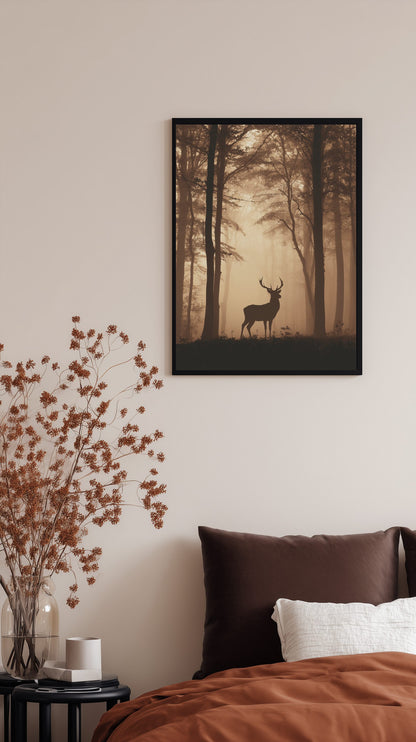 Deer in Autumn Fog Poster