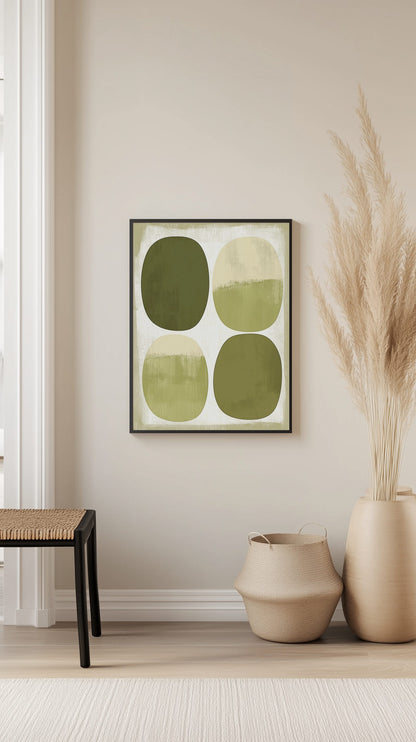 Vintage Abstract Art in Olive and Ecru Poster