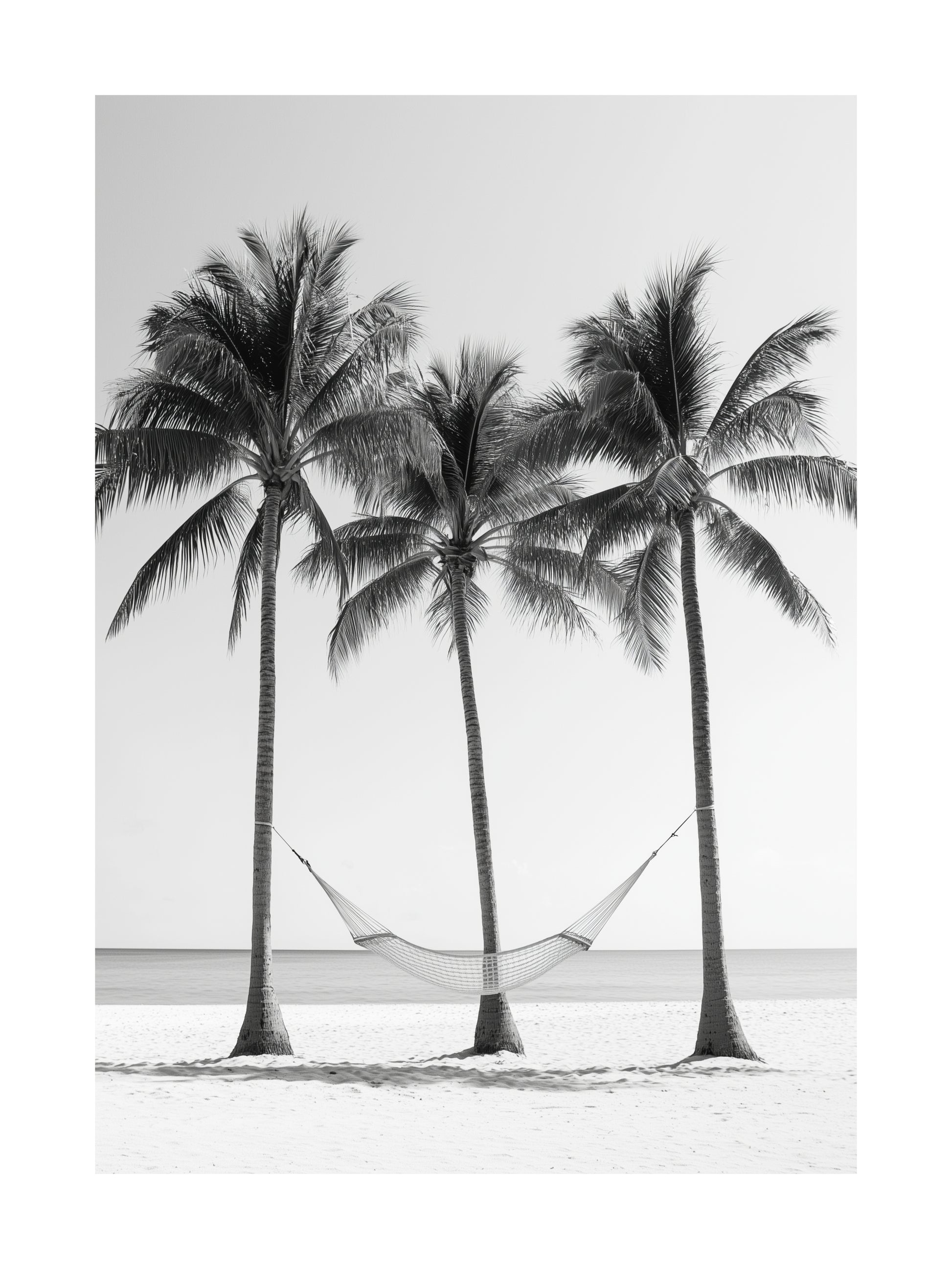Palm trees and hammock on beach – minimalist tropical poster