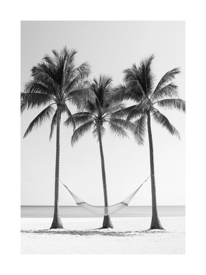 Palm trees and hammock on beach – minimalist tropical poster