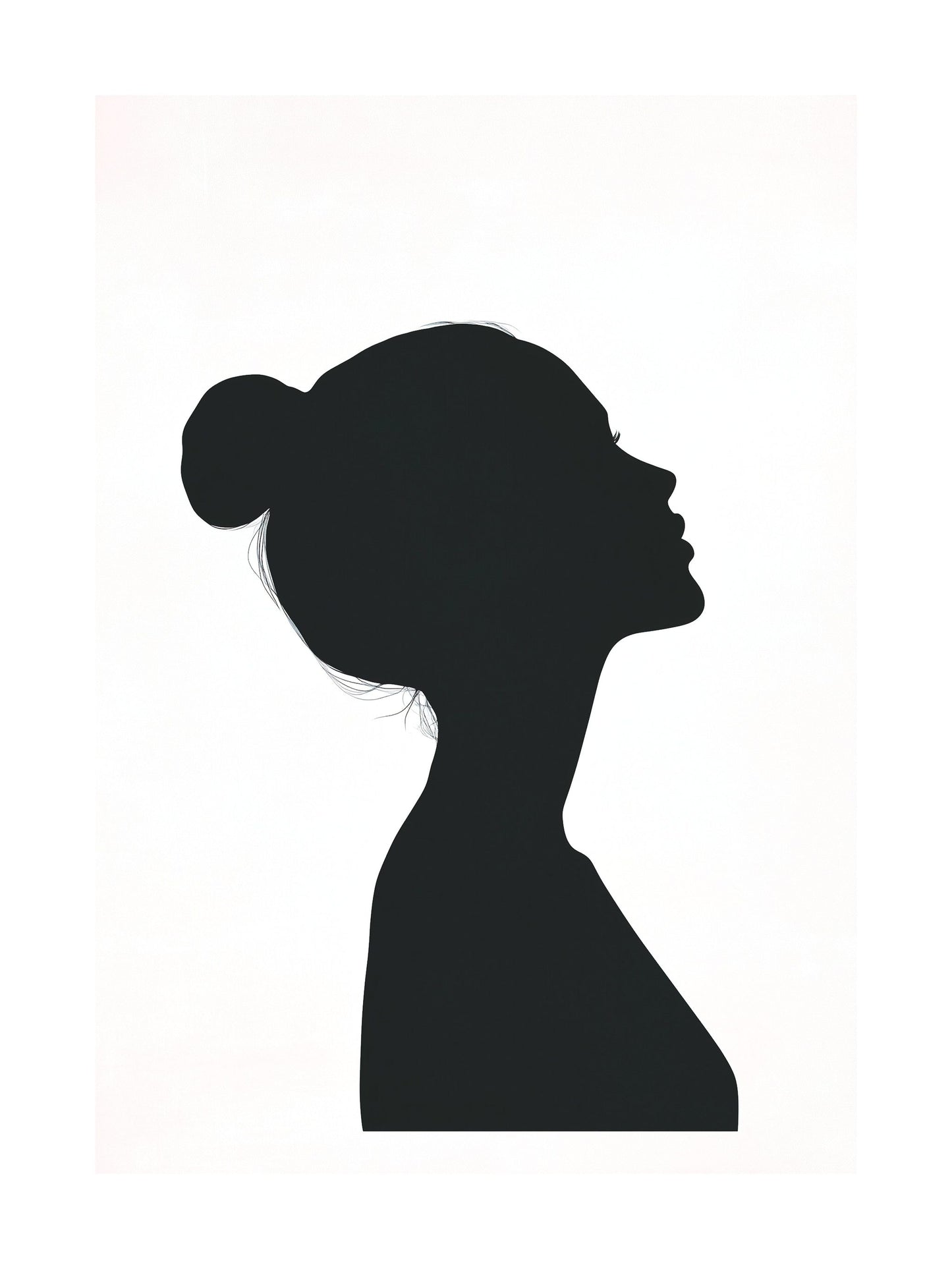 Minimalist black silhouette of a woman in profile on white background