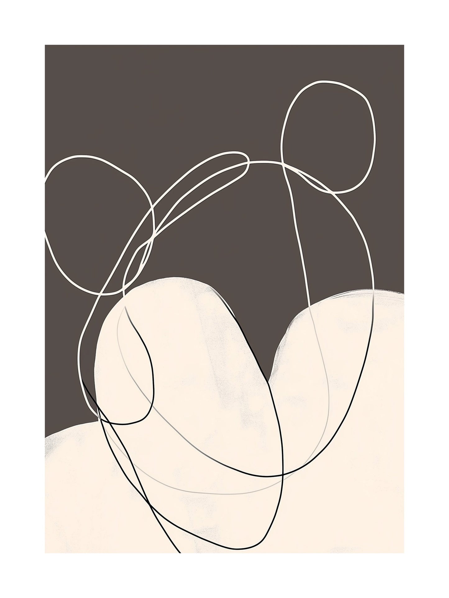 Abstract circular white lines on a dark taupe background