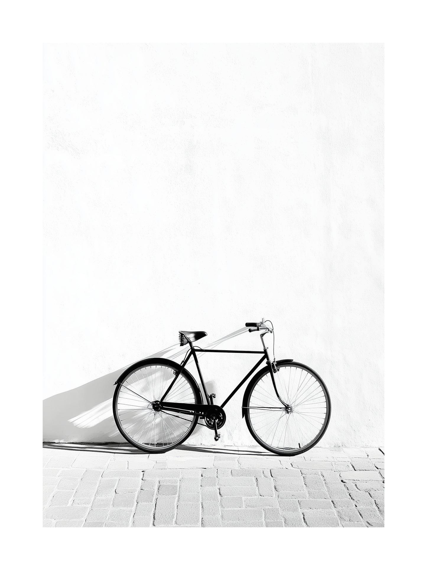 Retro bicycle leaning on a white wall – minimalist bicycle poster