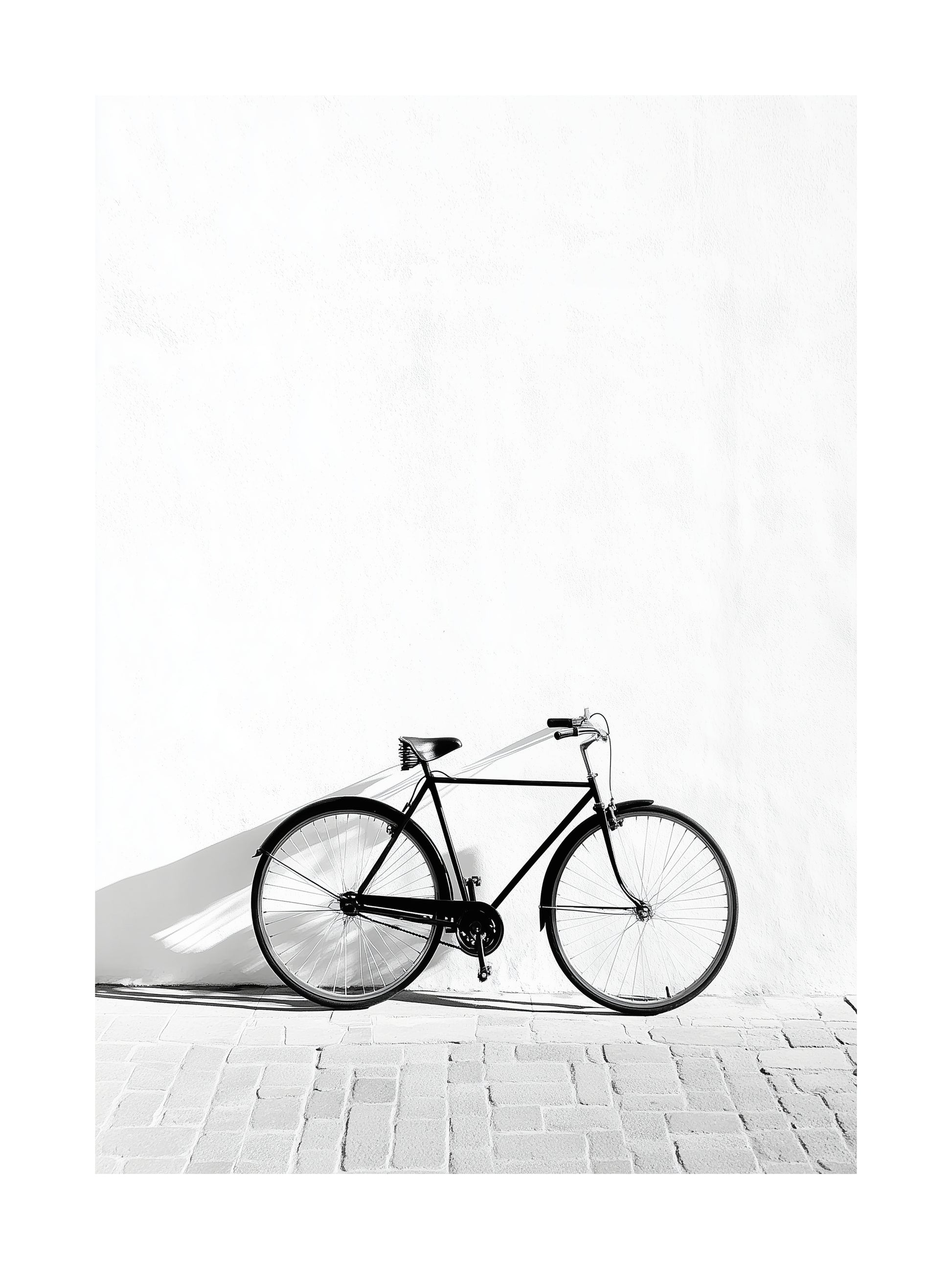 Retro bicycle leaning on a white wall – minimalist bicycle poster