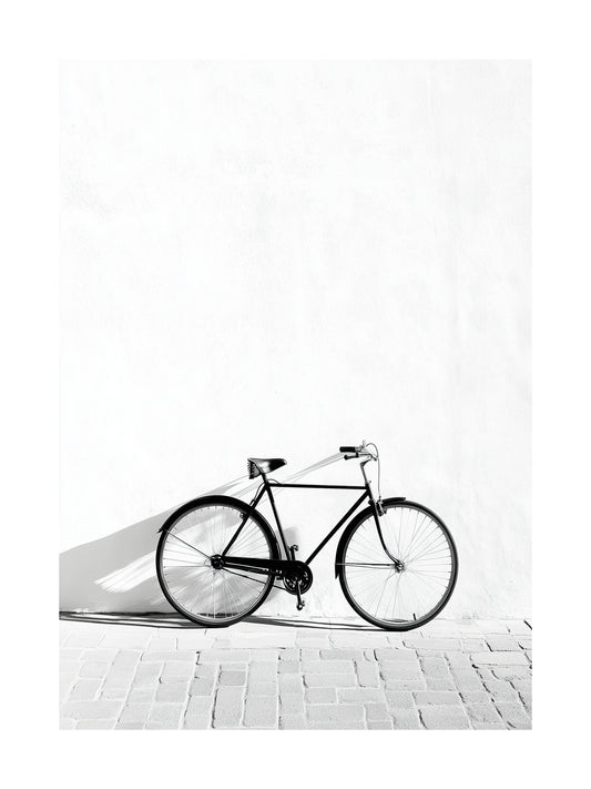 Retro bicycle leaning on a white wall – minimalist bicycle poster