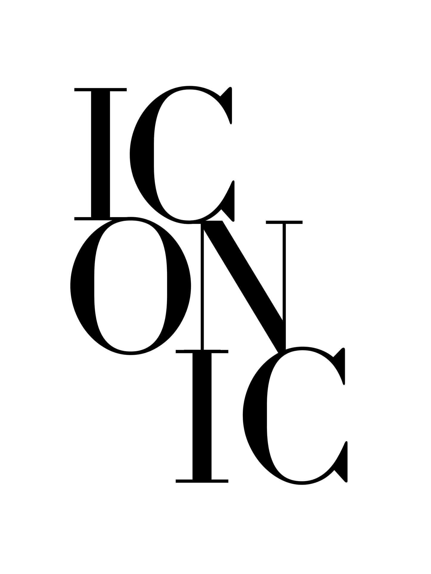 Minimalist ICONIC text in black serif font on white background