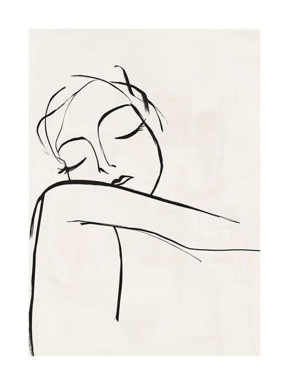 Line drawing of a resting woman – peaceful minimalist poster for home wall art