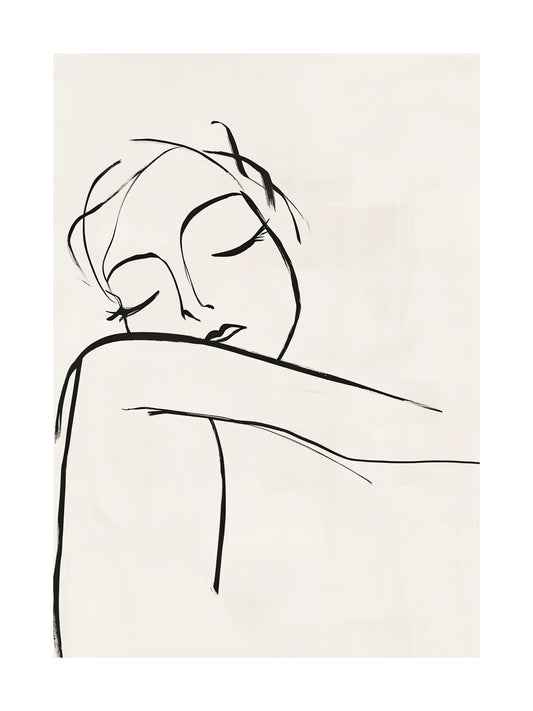 Line drawing of a resting woman – peaceful minimalist poster for home wall art