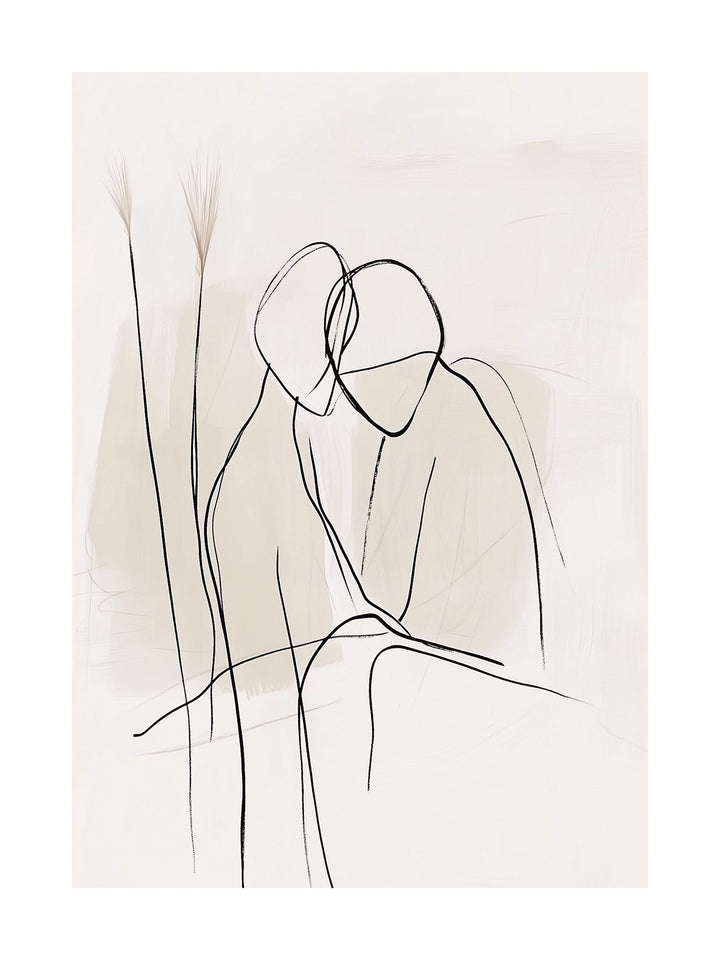 Minimalist line drawing of a couple embracing