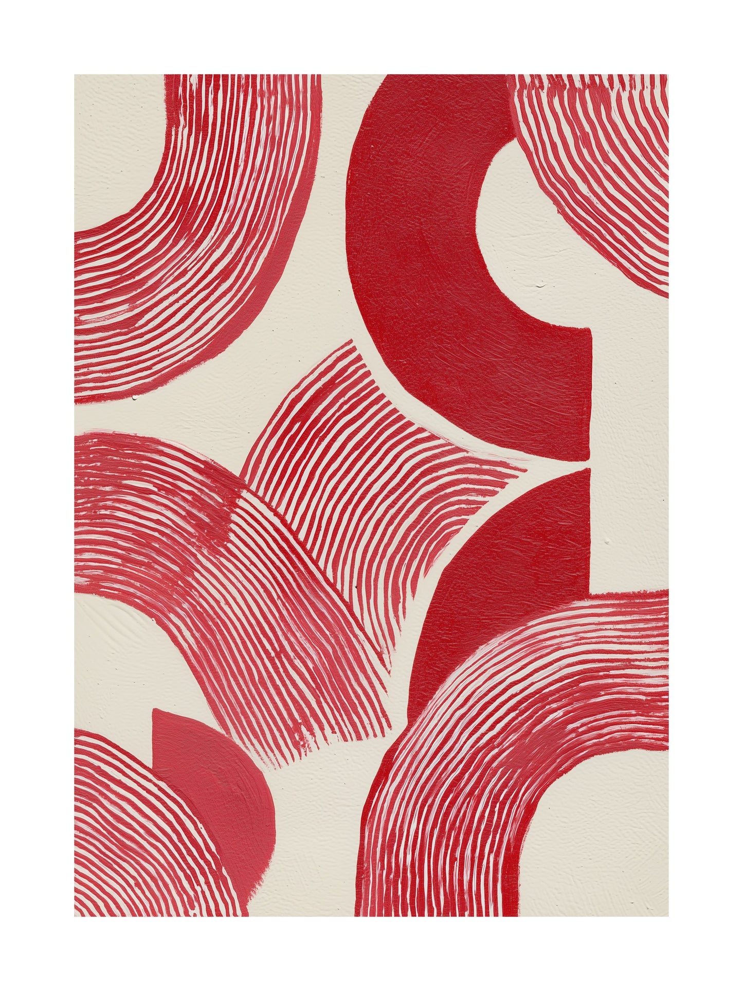 Abstract red curved line art Christmas poster on cream background