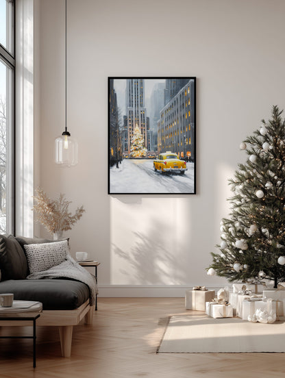 New York Christmas Taxi Poster