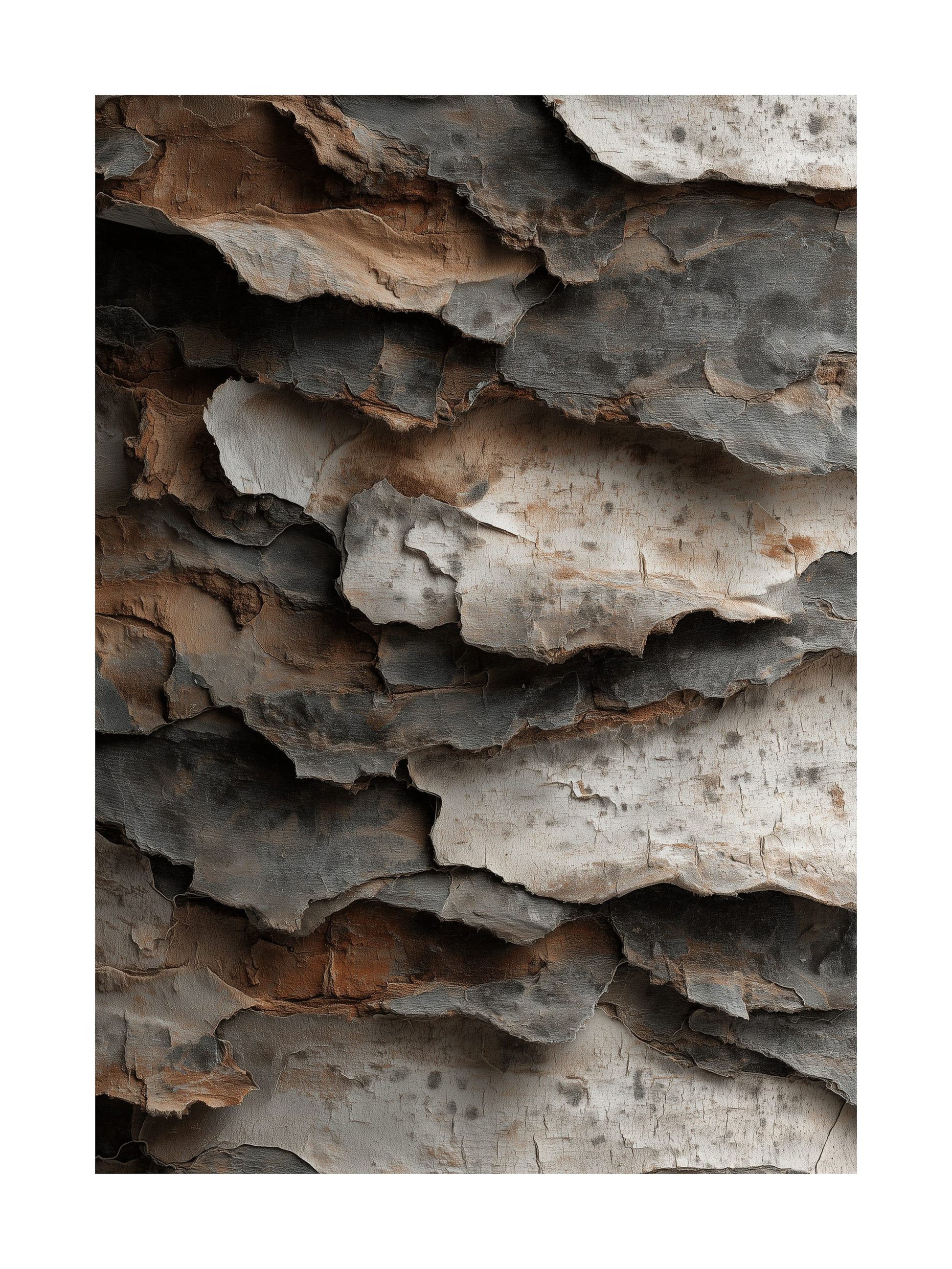 Layered tree bark texture in charcoal, brown and beige tones Scandinavian nature wall art