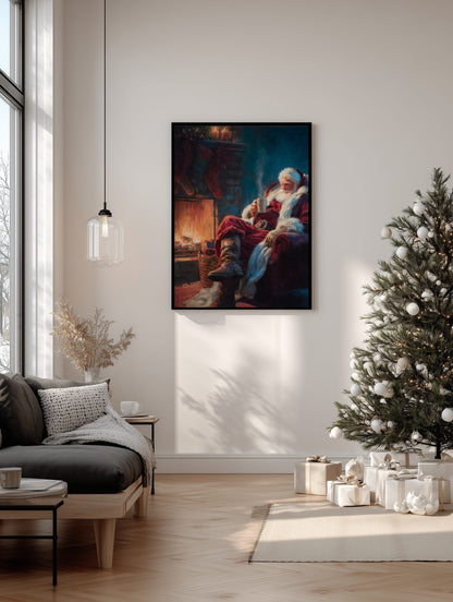 Santa by the Fireplace Poster