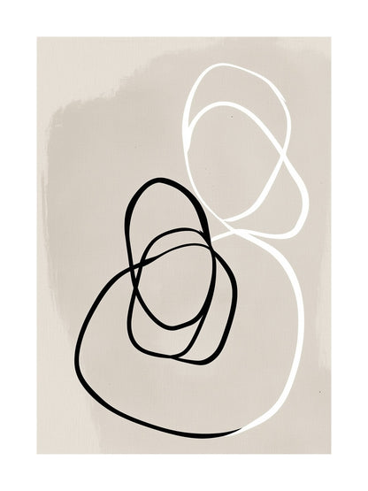 Minimalist poster with abstract black and white line art on beige background