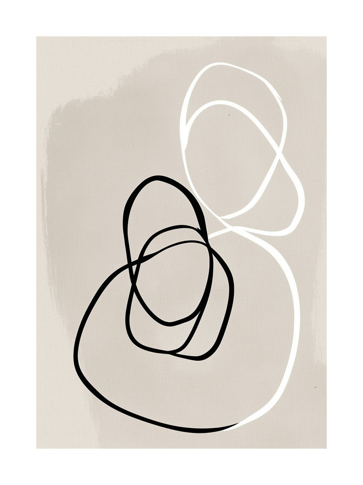 Minimalist poster with abstract black and white line art on beige background