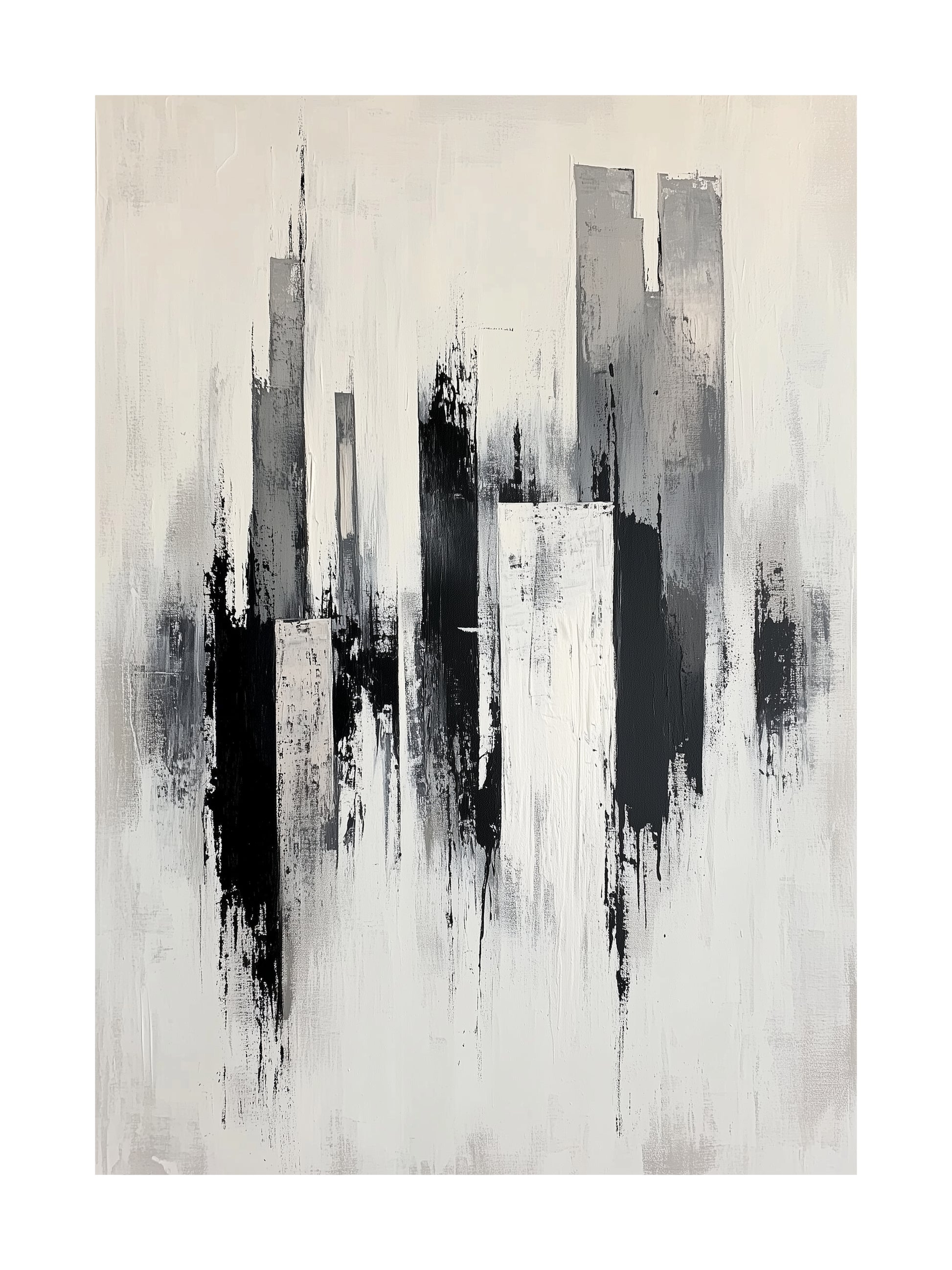 Poster of a black and white abstract city skyline, ideal for minimalist and urban wall art