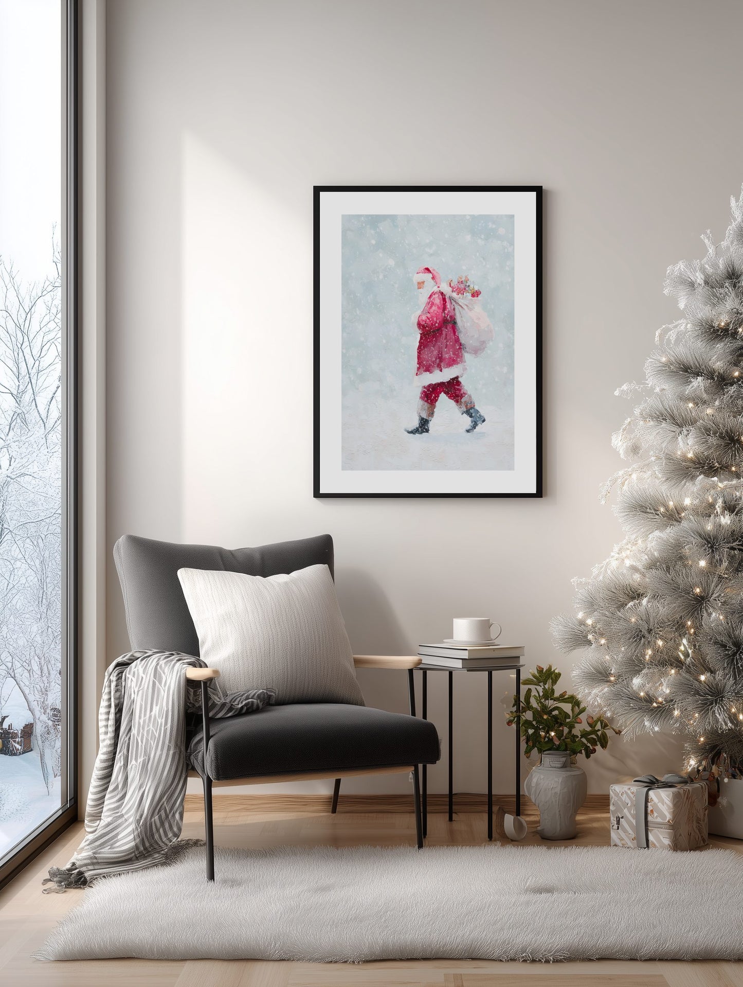 Santa Walking Through Snow Poster