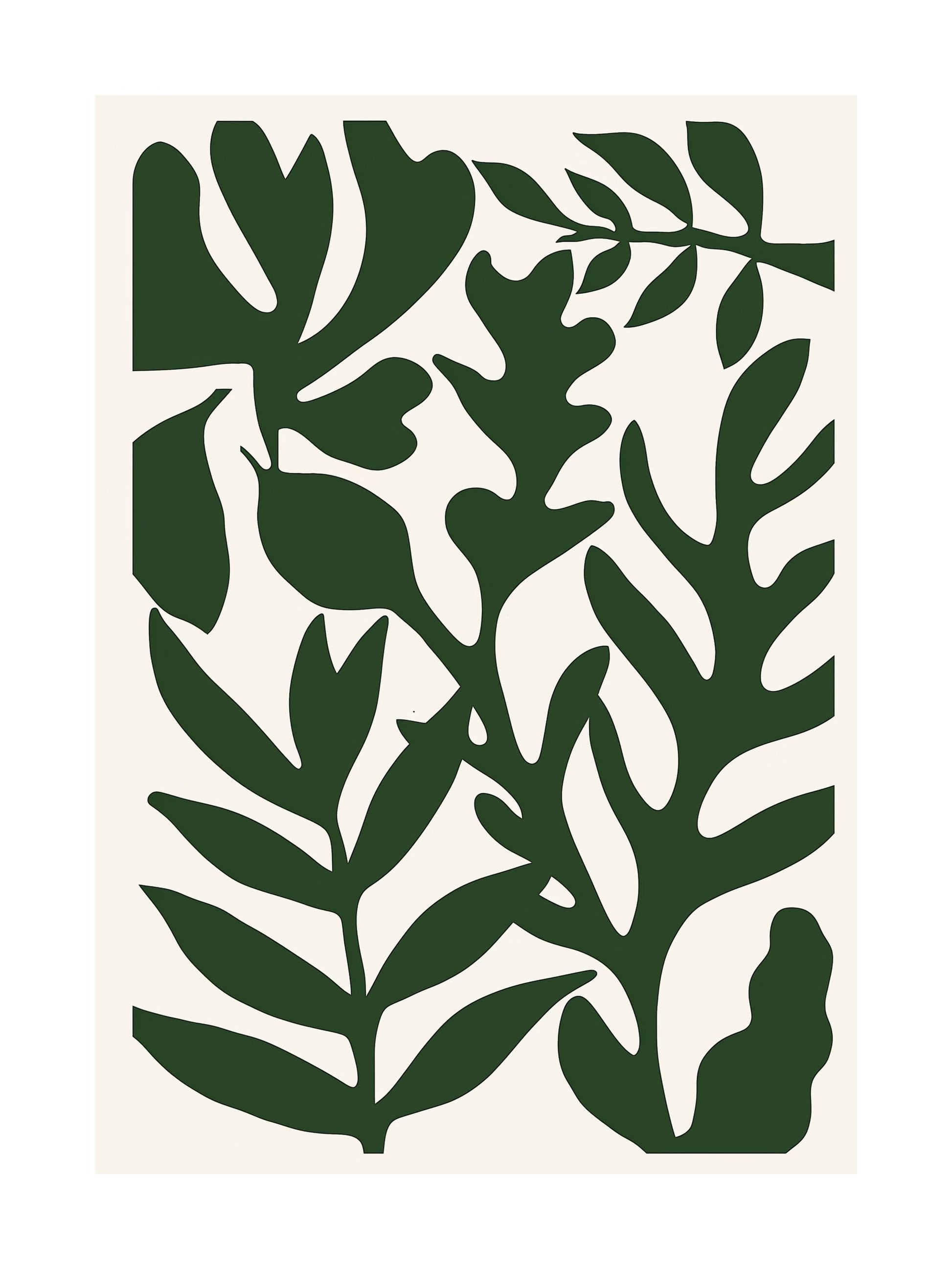 Green botanical leaf shapes on white background