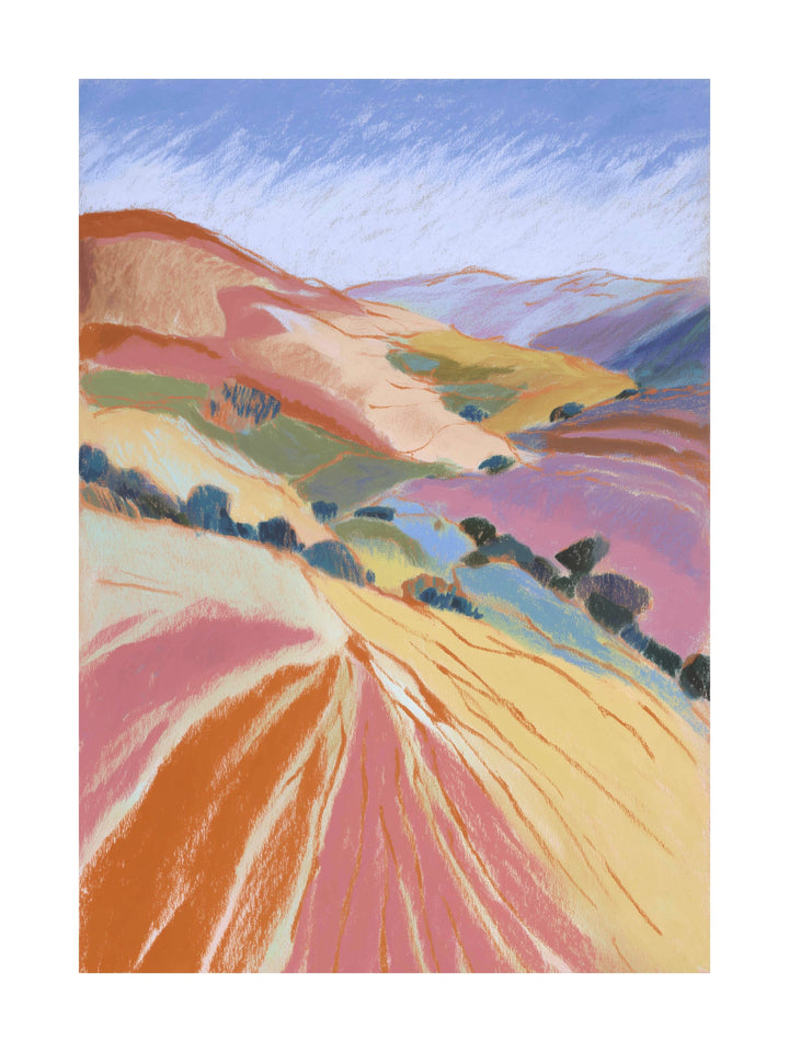 Pastel landscape with golden and lavender hills