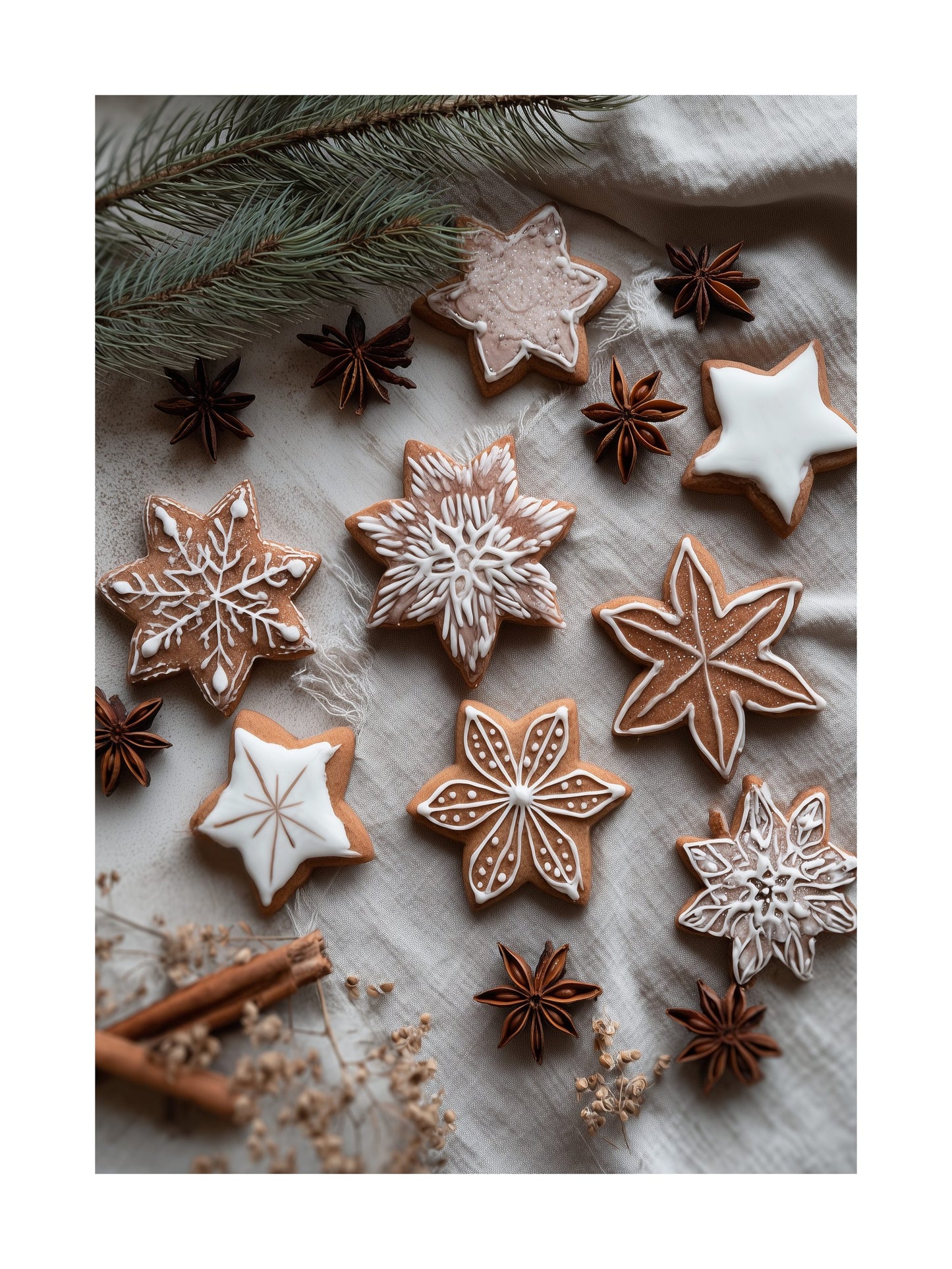 Decorated gingerbread cookies with cinnamon and star anise Christmas poster