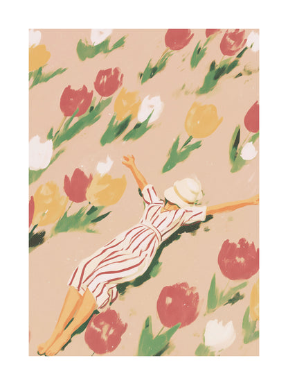 Poster of woman holding lemon basket among pastel foliage