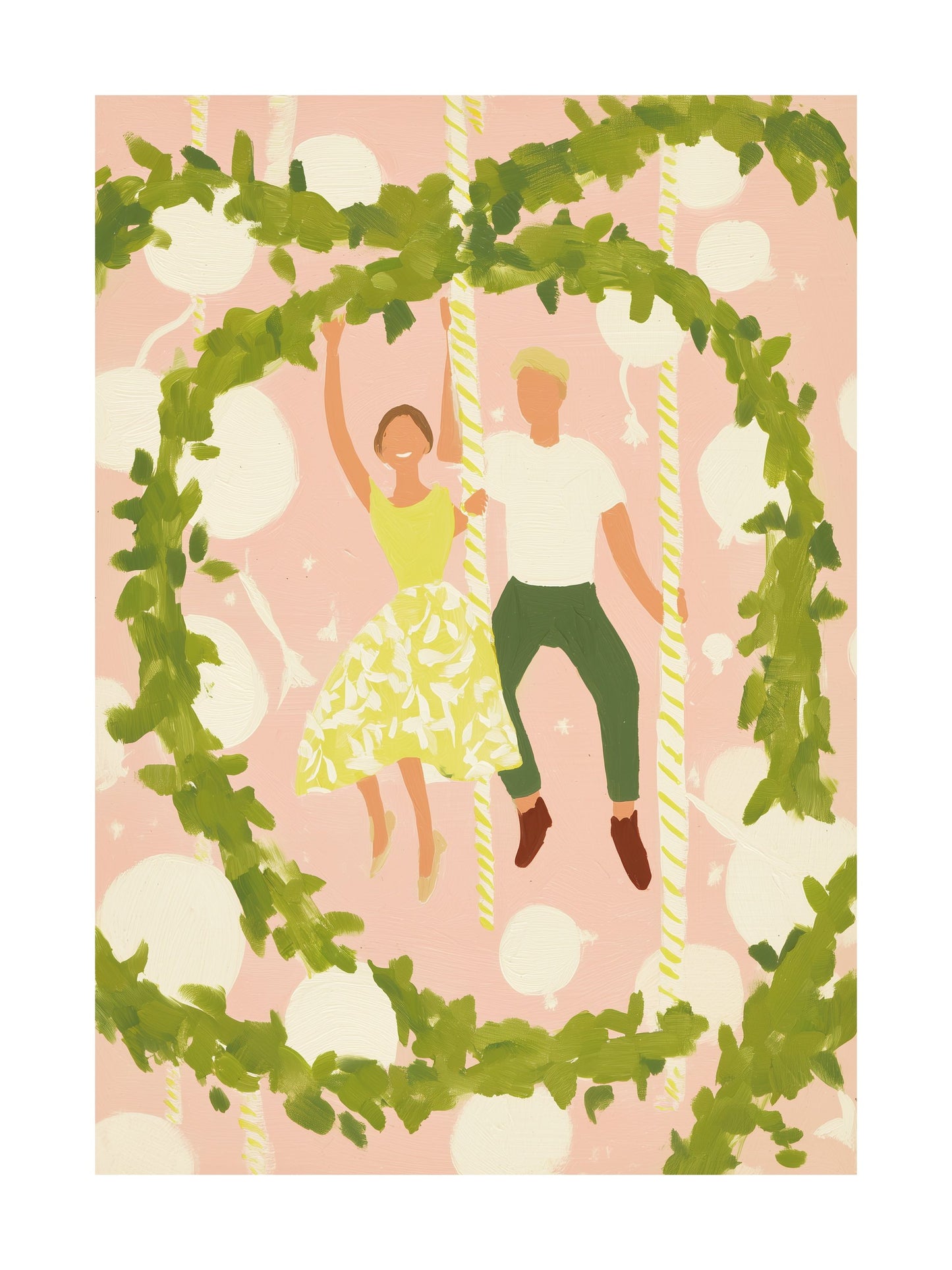 Poster of couple lounging on beach with umbrella and fruits