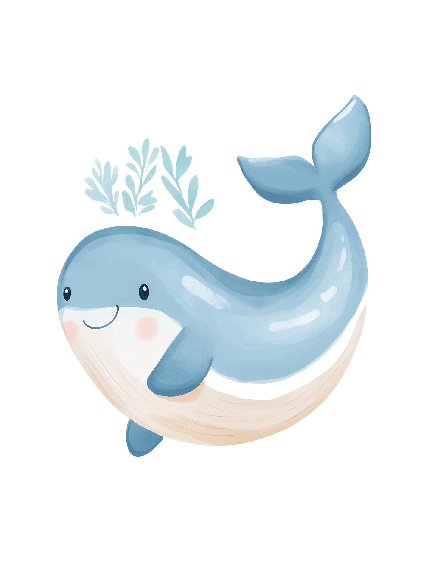 smiling whale kids wall art - playful poster for nursery or children's room