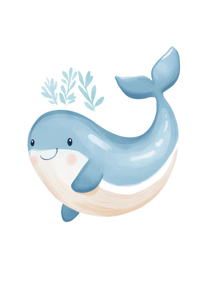 smiling whale kids wall art - playful poster for nursery or children's room